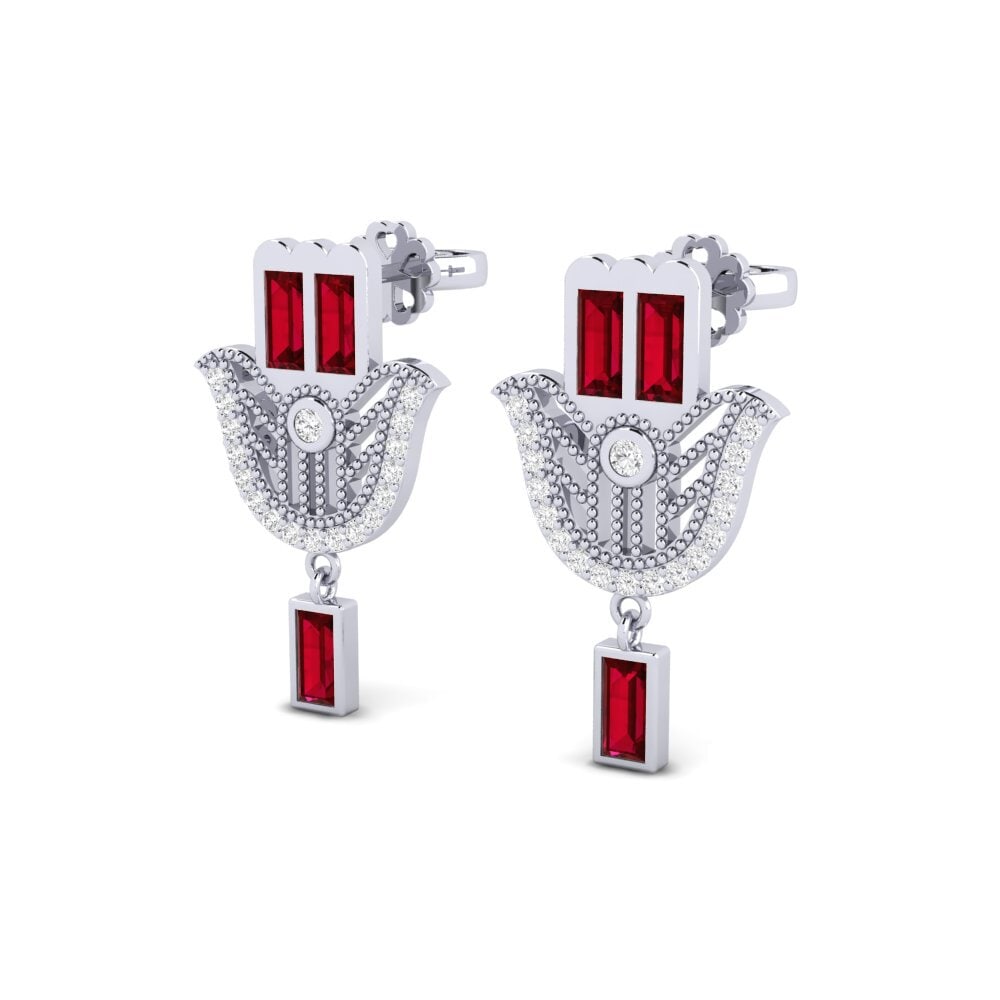 14k White Gold Red Zirconia Women's Earring Uporstva