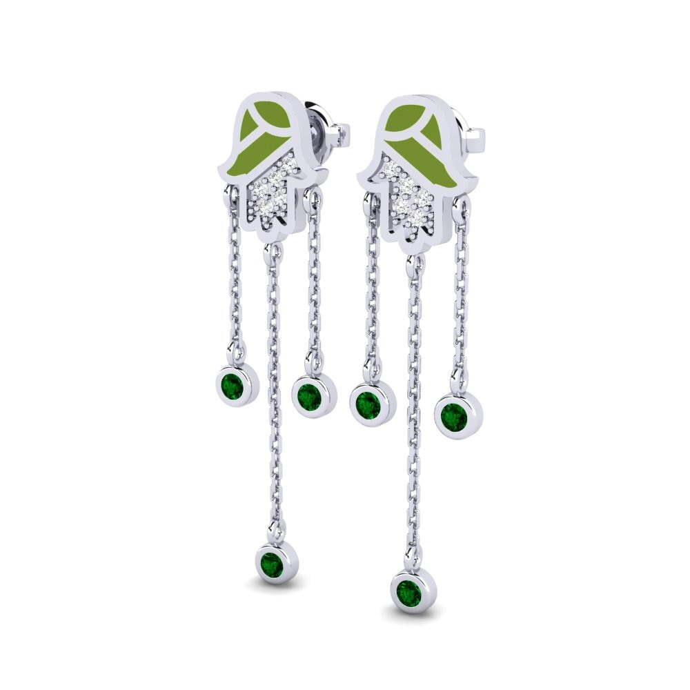 14k White Gold Green Zirconia Women's Earring Varandus