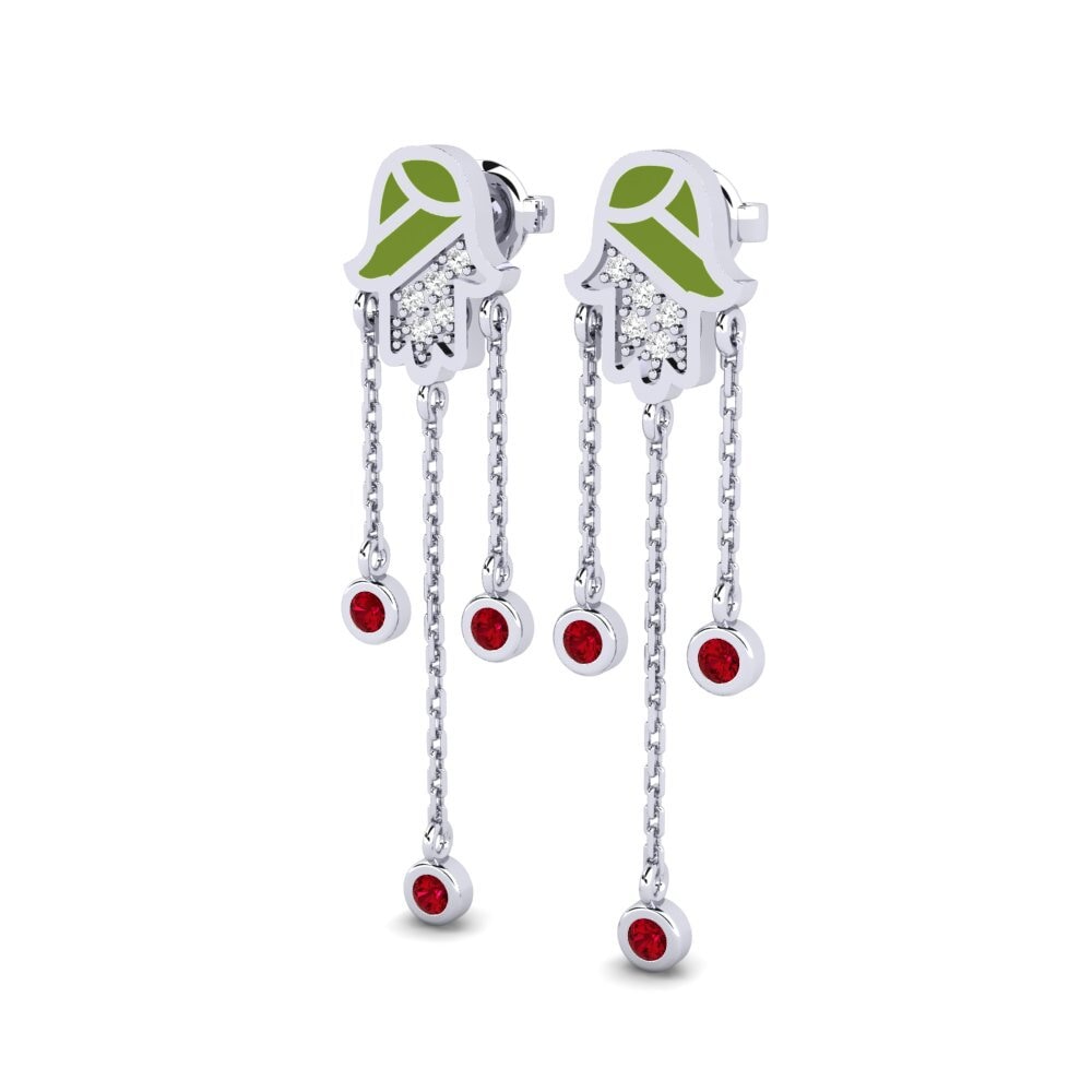 14k White Gold Red Zirconia Women's Earring Varandus