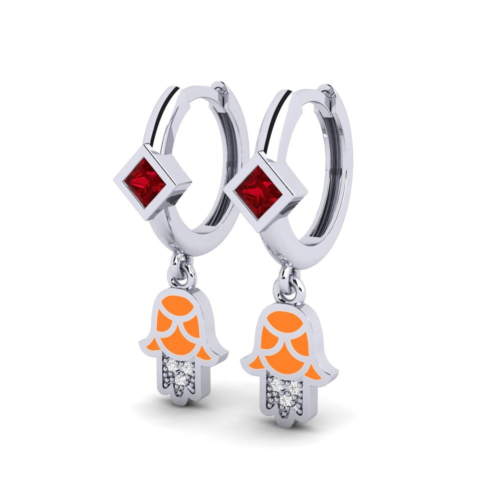 14k White Gold Red Zirconia Women's Earring Vlust