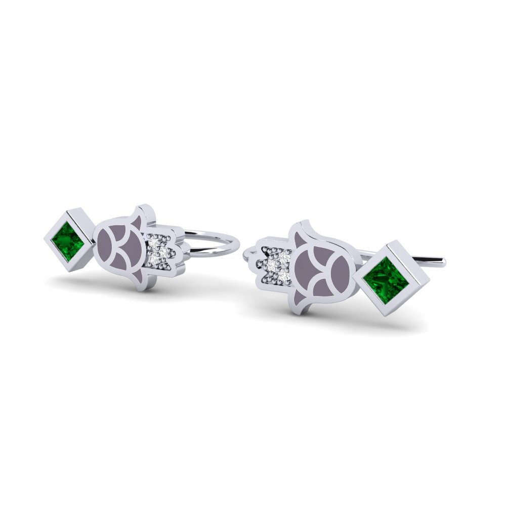14k White Gold Green Zirconia Women's Earring Waiwai