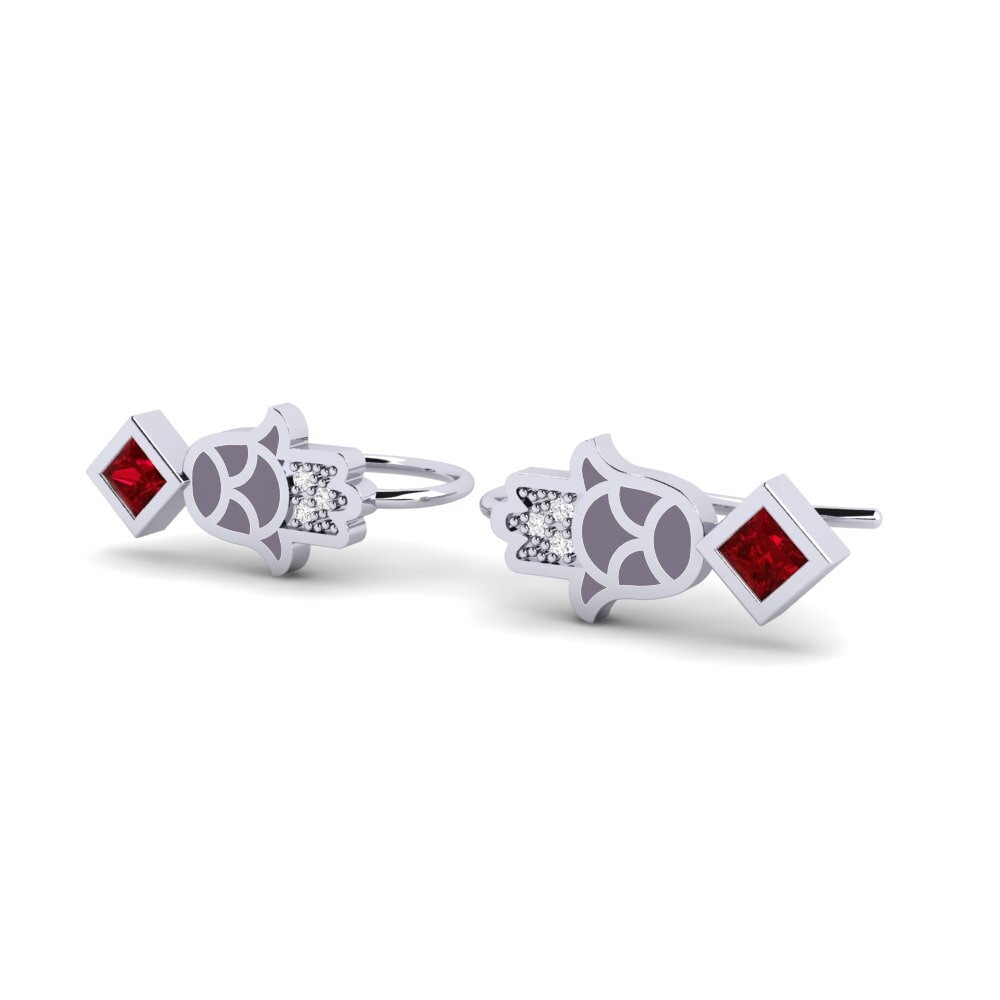 14k White Gold Red Zirconia Women's Earring Waiwai