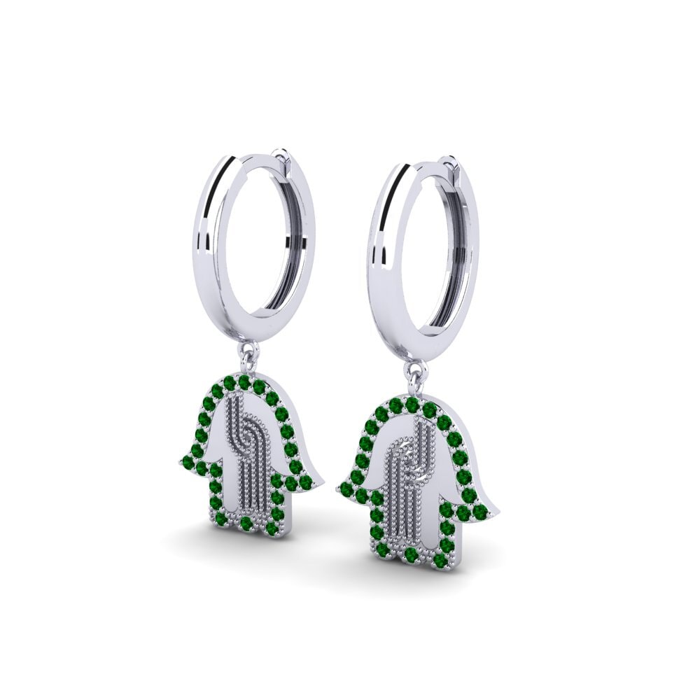 14k White Gold Green Zirconia Women's Earring Znaniye