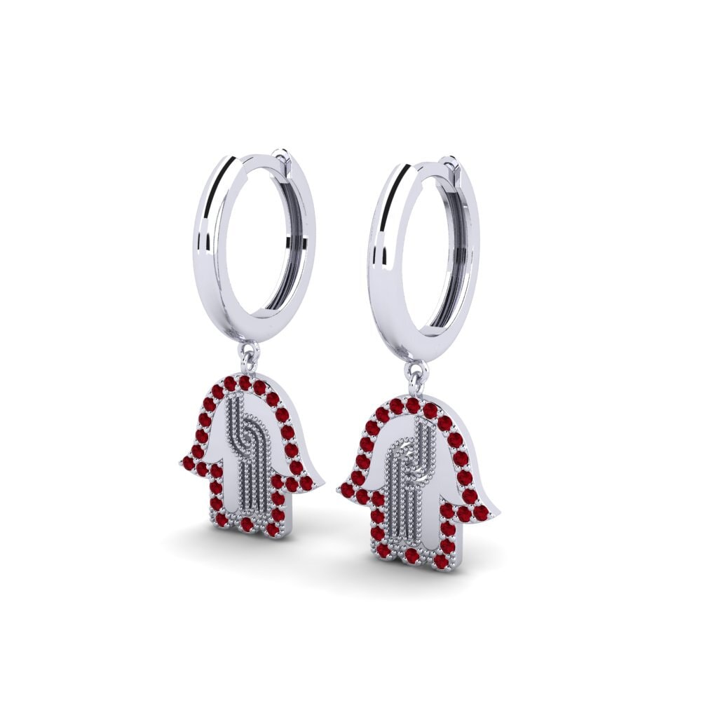 14k White Gold Red Zirconia Women's Earring Znaniye