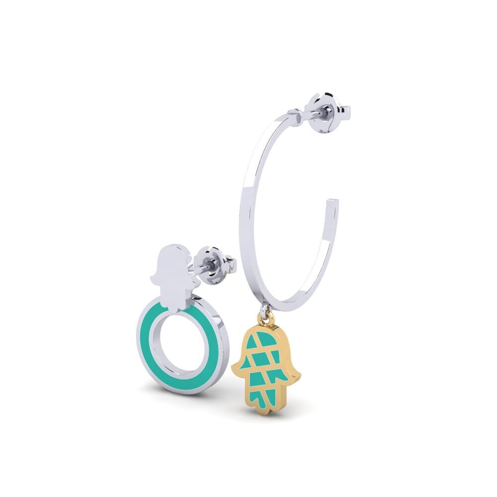 9k Oro Blanco / Amarillo Pendientes Amoyobera