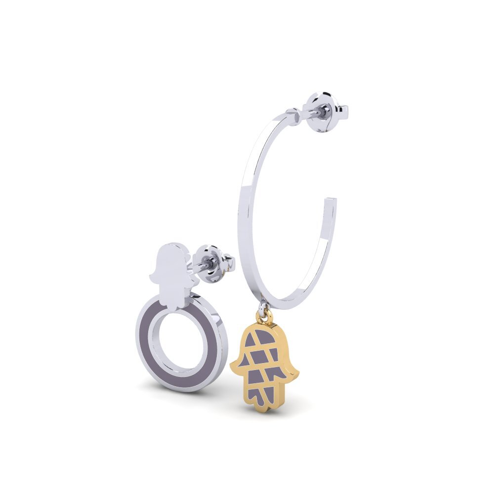 14k Oro Blanco & Amarillo Pendientes Amoyobera