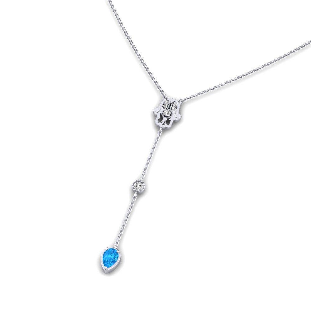 9k Oro Blanco Topacio azul Collar de Mujer Labestiba