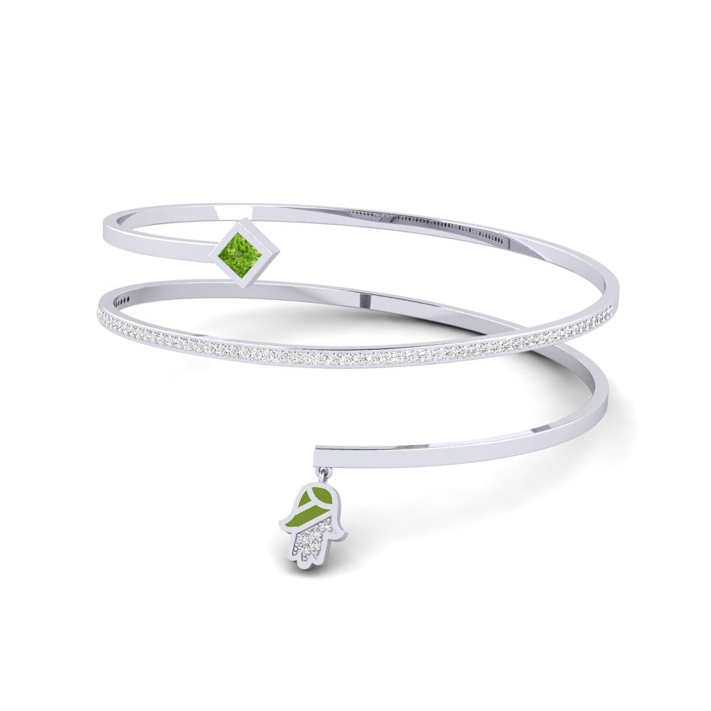 9k Oro Blanco Peridoto Pulsera de Mujer Melindungi