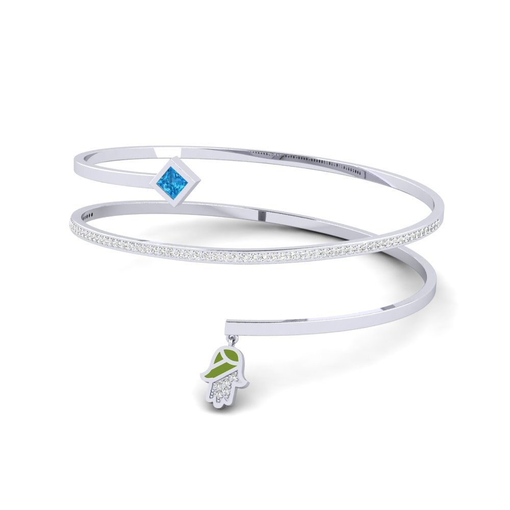 9k Oro Blanco Topacio azul Pulsera de Mujer Melindungi