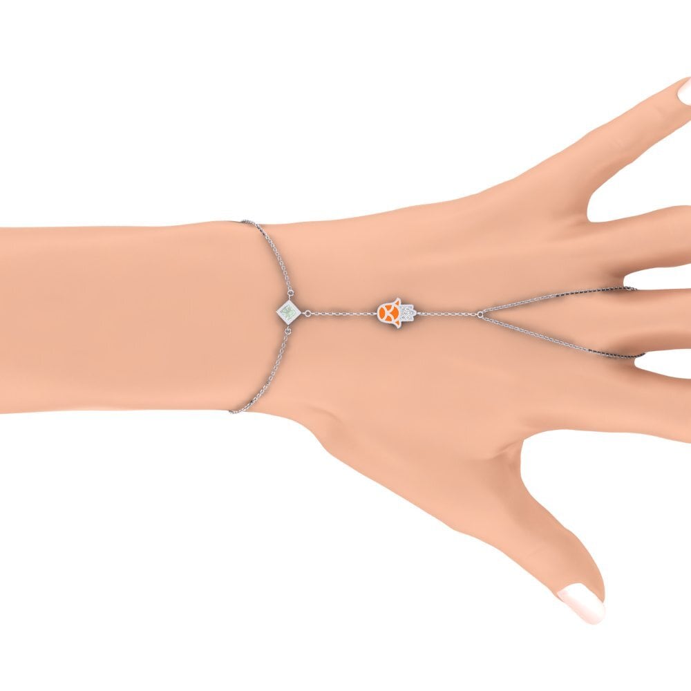 9k Oro Blanco Amatista verde Pulsera de dedo Pwoteje