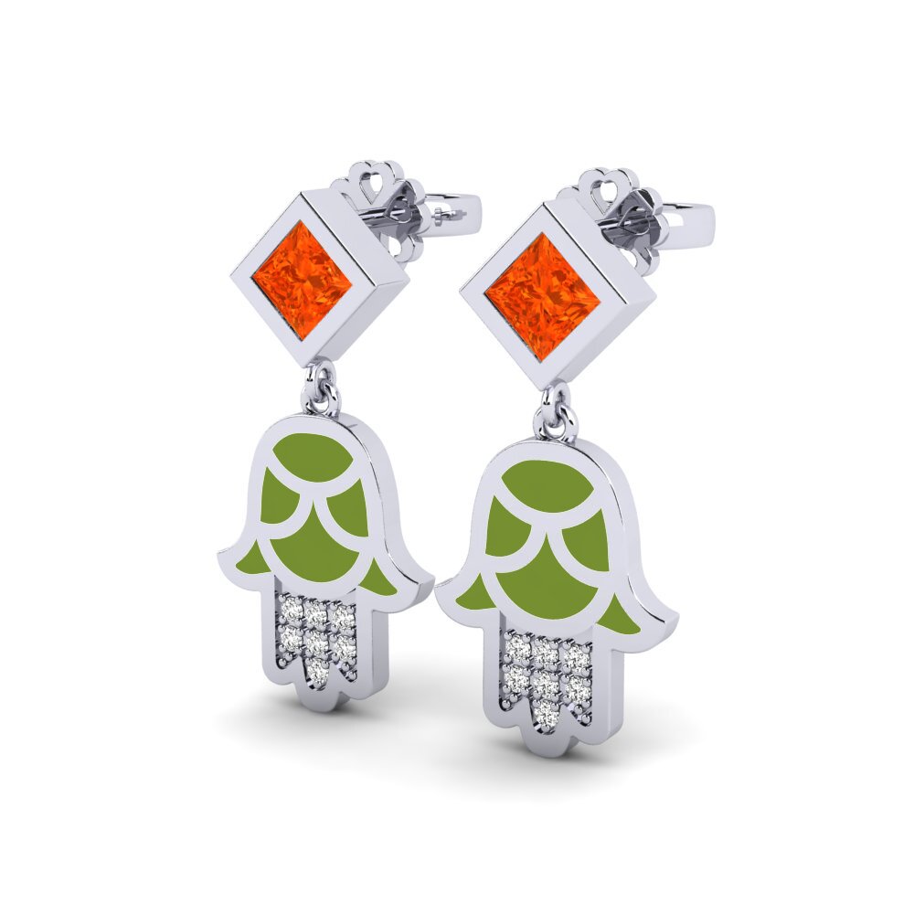 14k White Gold Fire-Opal Women's Earring Toukchet