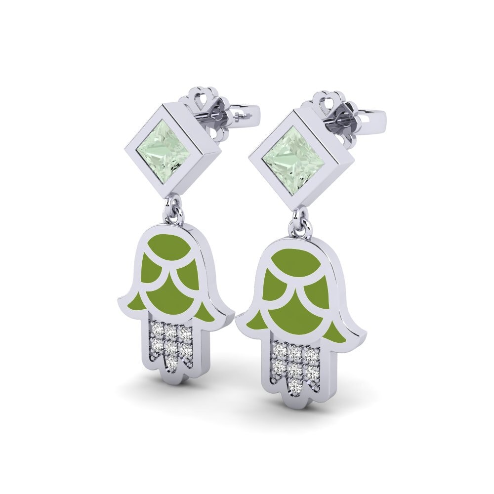 9k Oro Blanco Amatista verde Pendiente de mujer Toukchet