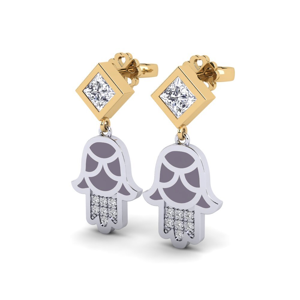 14k Oro Blanco & Amarillo Pendiente de mujer Toukchet