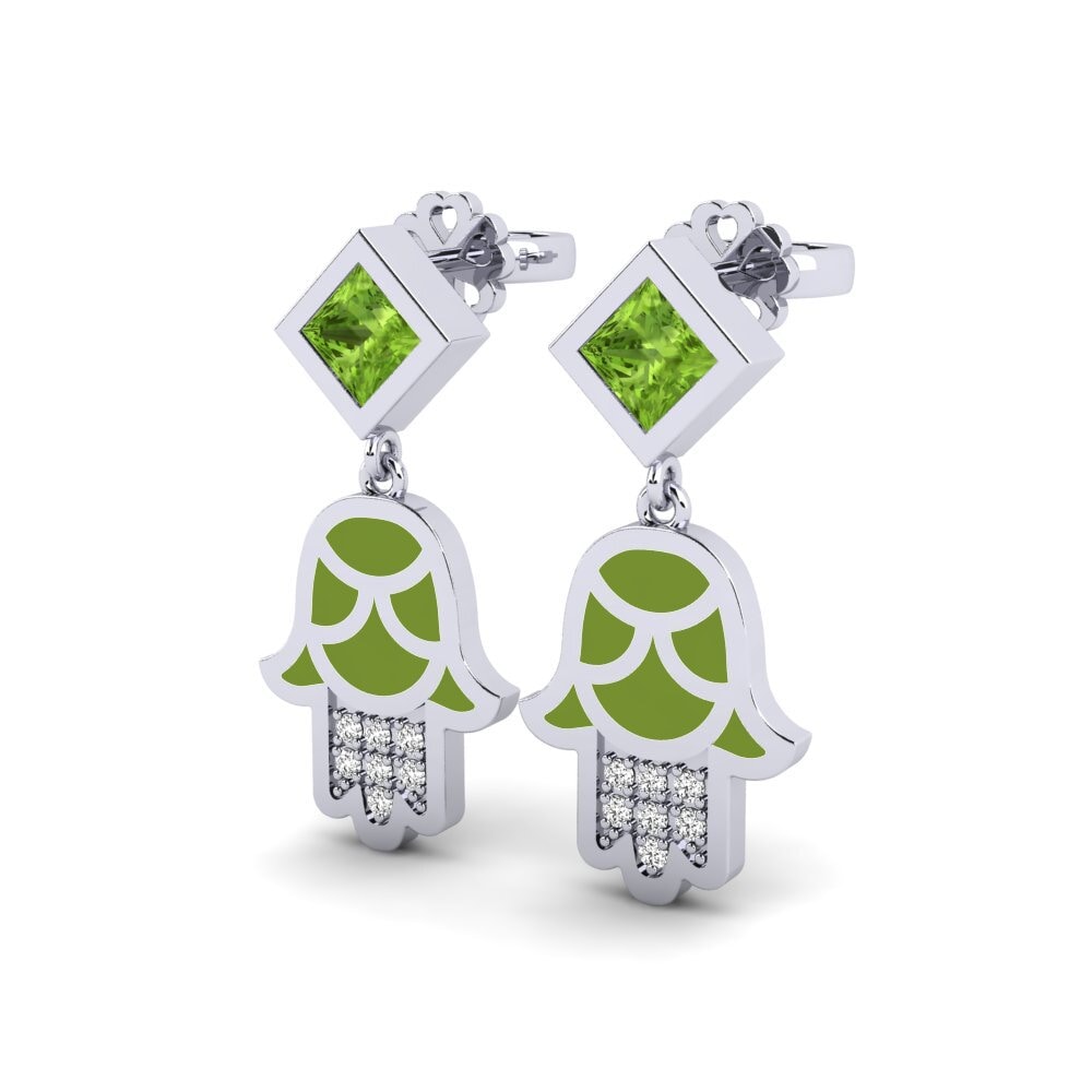 9k Oro Blanco Peridoto Pendiente de mujer Toukchet