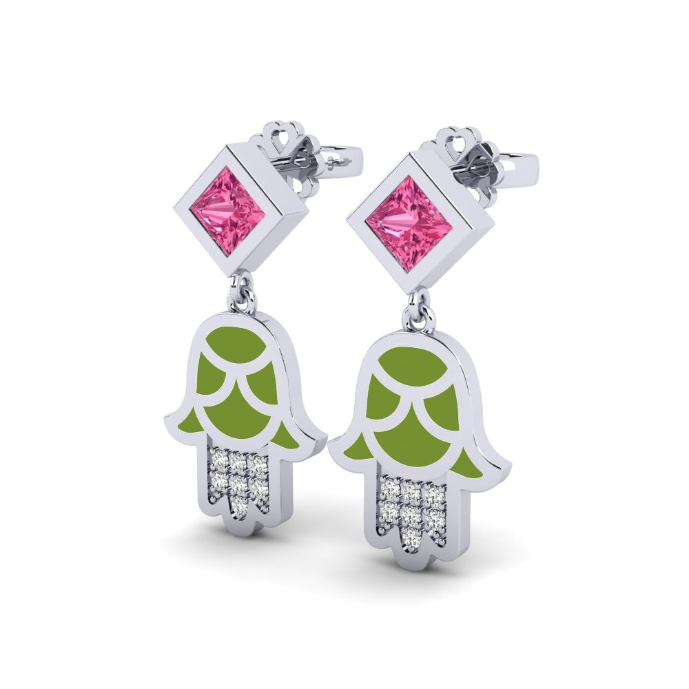 Plata 925 Turmalina rosa Pendiente de mujer Toukchet