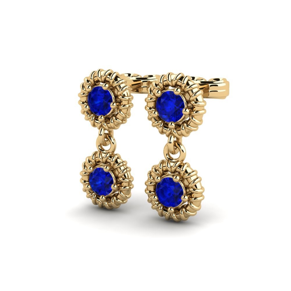 Ouro Amarelo 14K Safira Brincos Feminino Astos