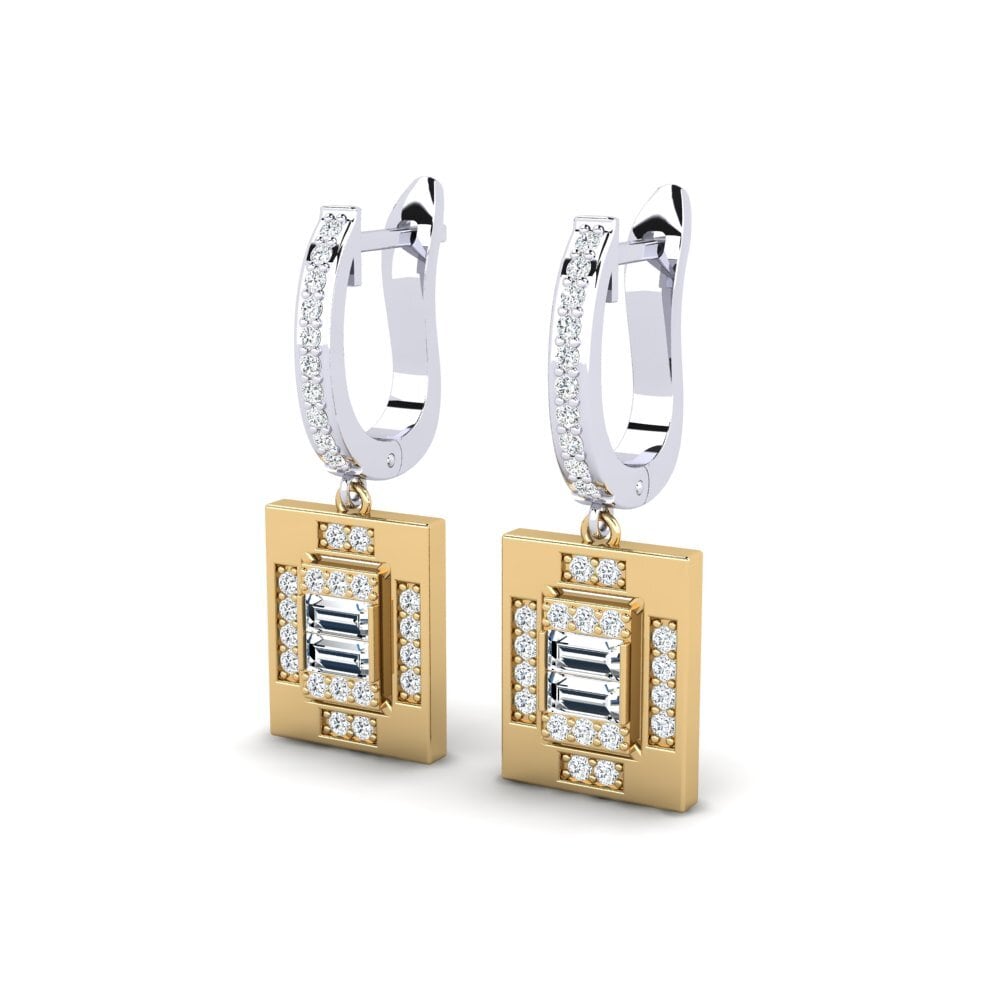 14k Oro Blanco & Amarillo Baguette Pendiente de mujer Auxerre
