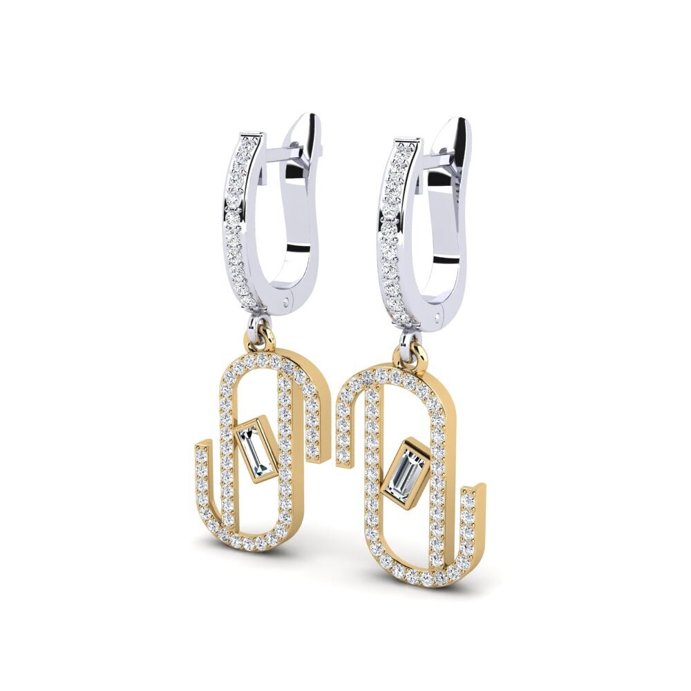 14k Oro Blanco & Amarillo Baguette Pendiente de mujer Logos
