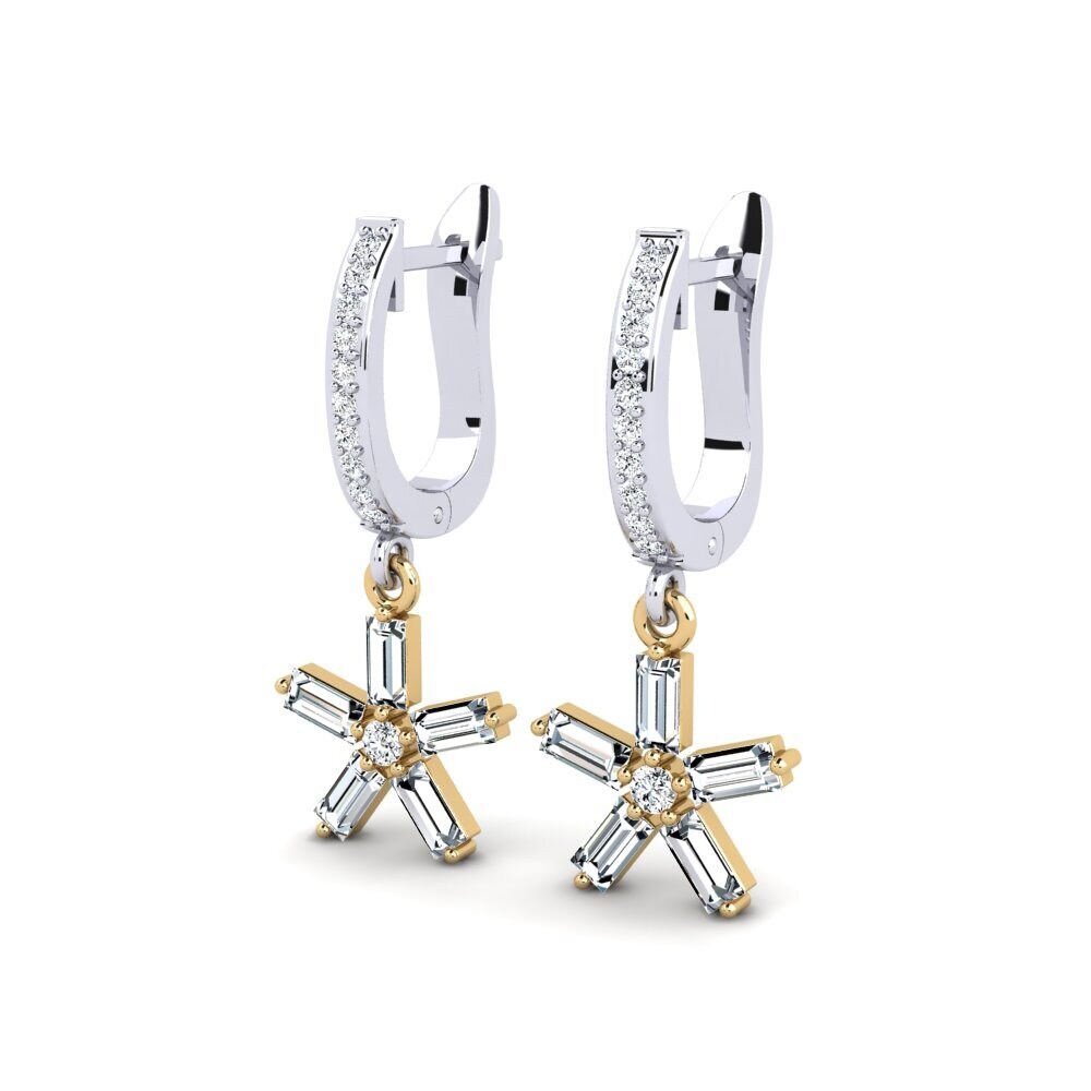 14k Oro Blanco & Amarillo Baguette Pendiente de mujer Loquet