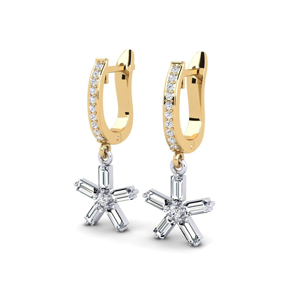 14k Oro Amarillo/Blanco Baguette Pendiente de mujer Loquet