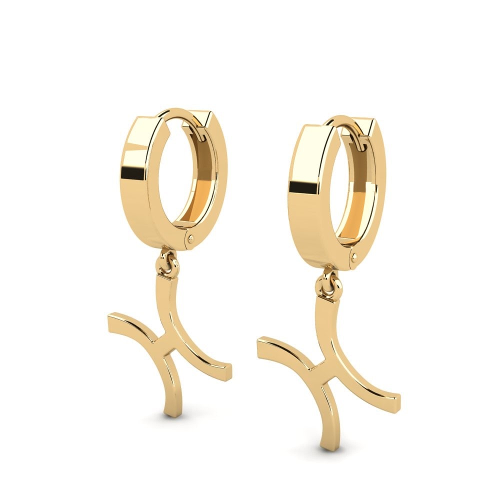 Or Jaune 585 Boucles D'oreilles Gaula - Pisces