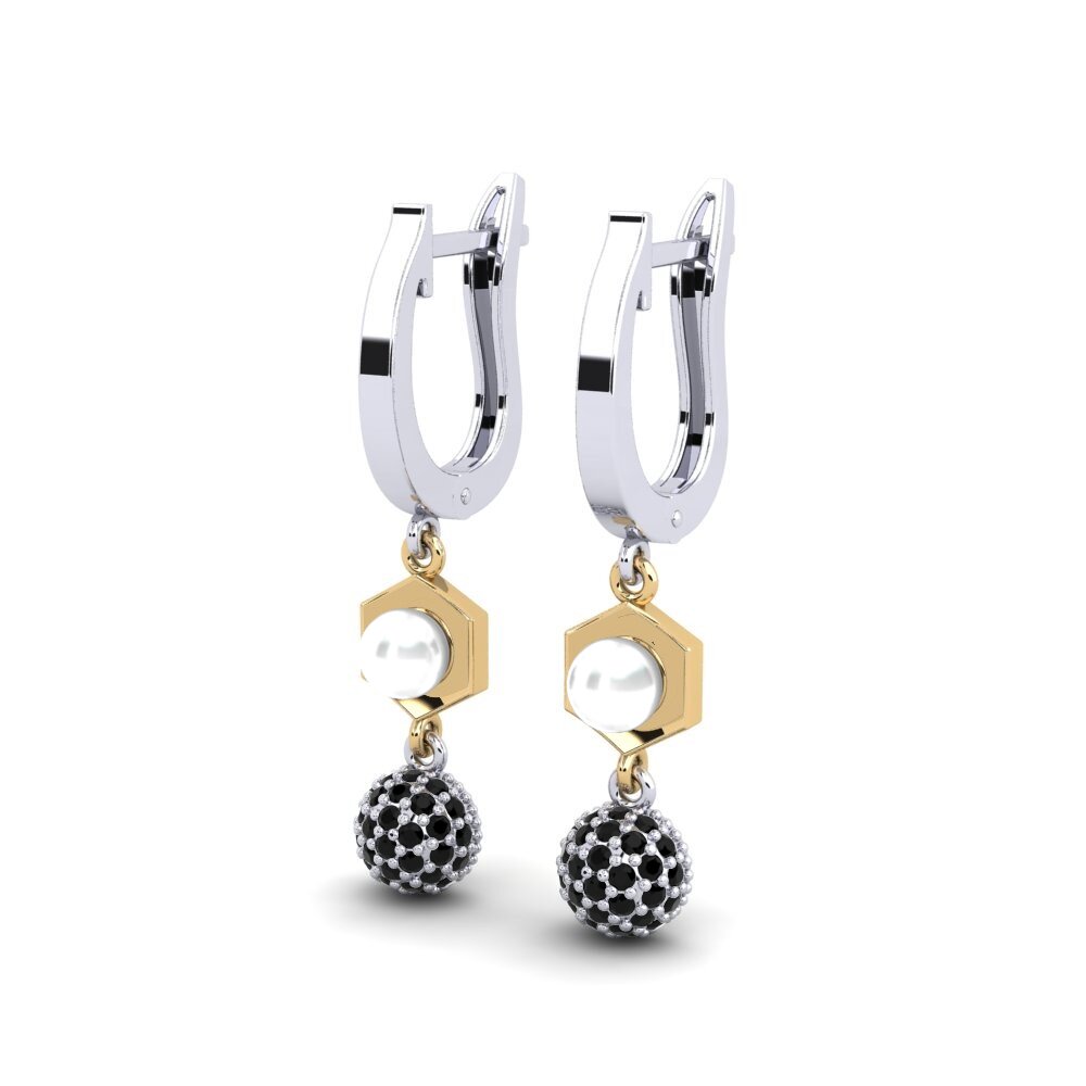 9ct White & Yellow Gold Black Diamond Women's Earring Motuya