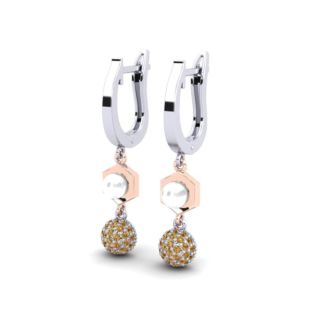 9ct White & Rose Gold Brown Diamond Women's Earring Motuya