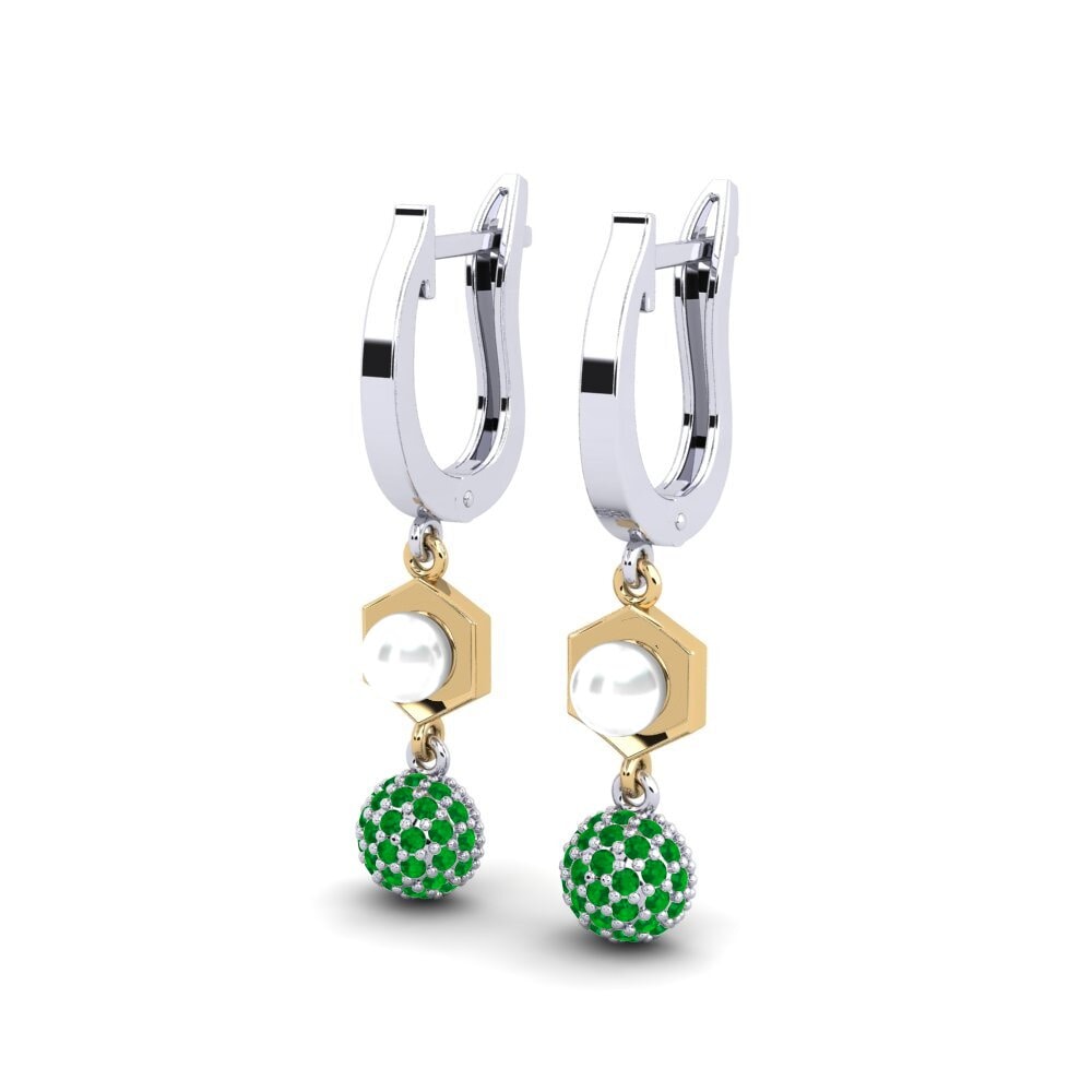 18ct White & Yellow Gold Emerald Women's Earring Motuya