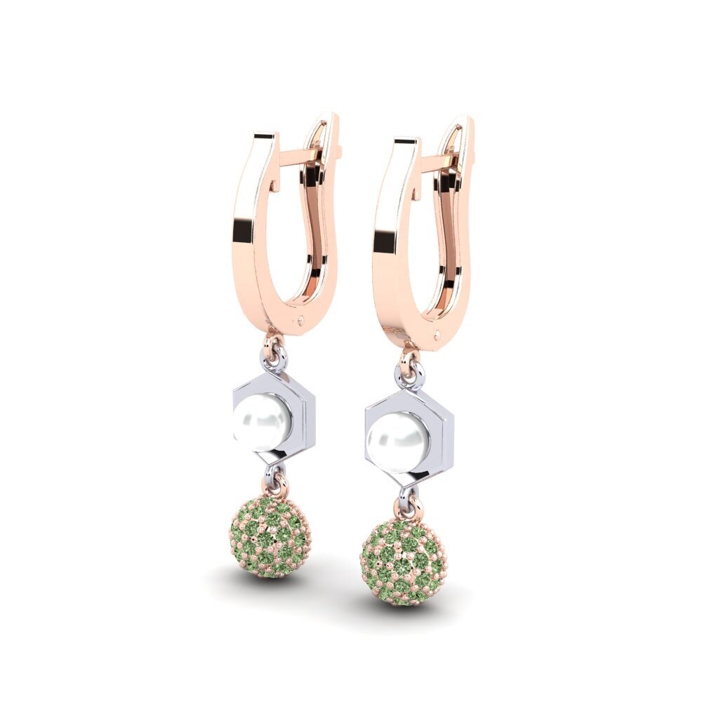 9k Oro Rosa & Blanco Diamante Verde Pendiente de mujer Motuya