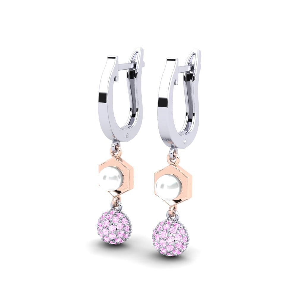 14k Oro Blanco & Rosa Zafiro Rosado Pendiente de mujer Motuya