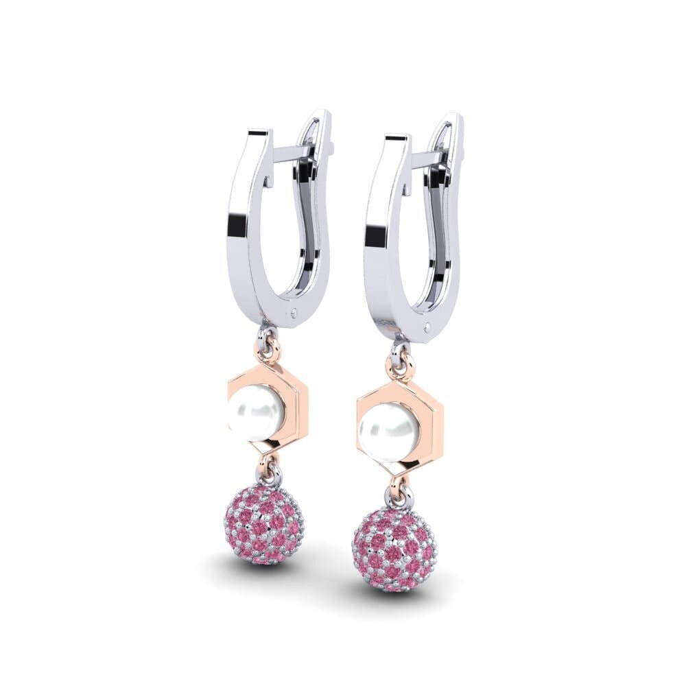 9ct White & Rose Gold Rhodolite Garnet Women's Earring Motuya