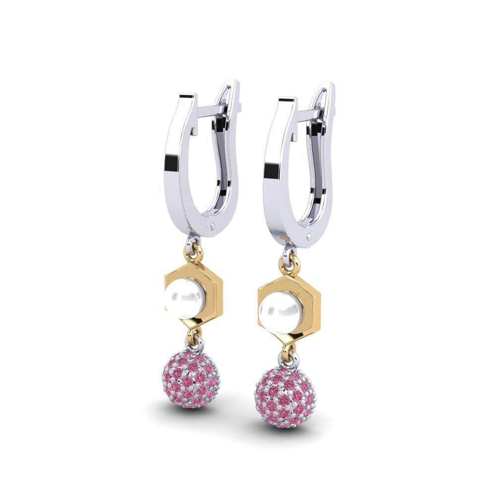 9ct White & Yellow Gold Rhodolite Garnet Women's Earring Motuya