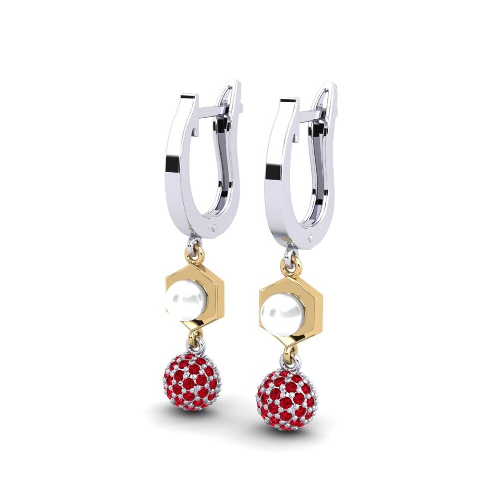 14ct White & Yellow Gold Red Zirconia Women's Earring Motuya