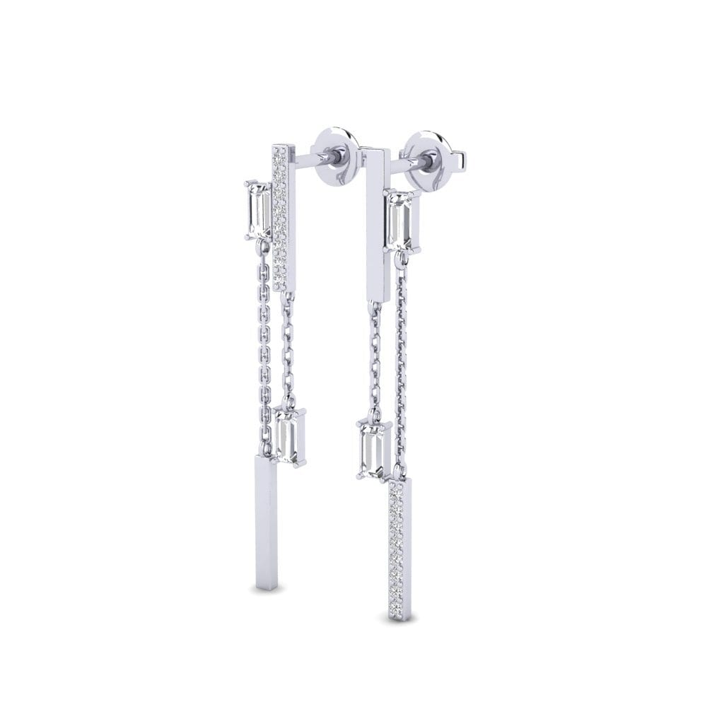 9k Oro Blanco Baguette Pendiente de mujer Linha