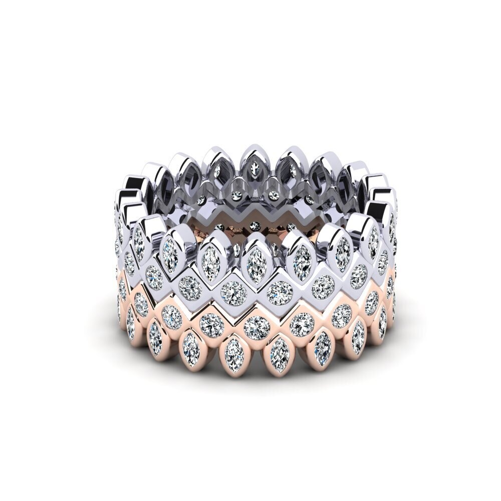 14ct Rose & White Gold Marquise Stackable Ring Ndoda - Set