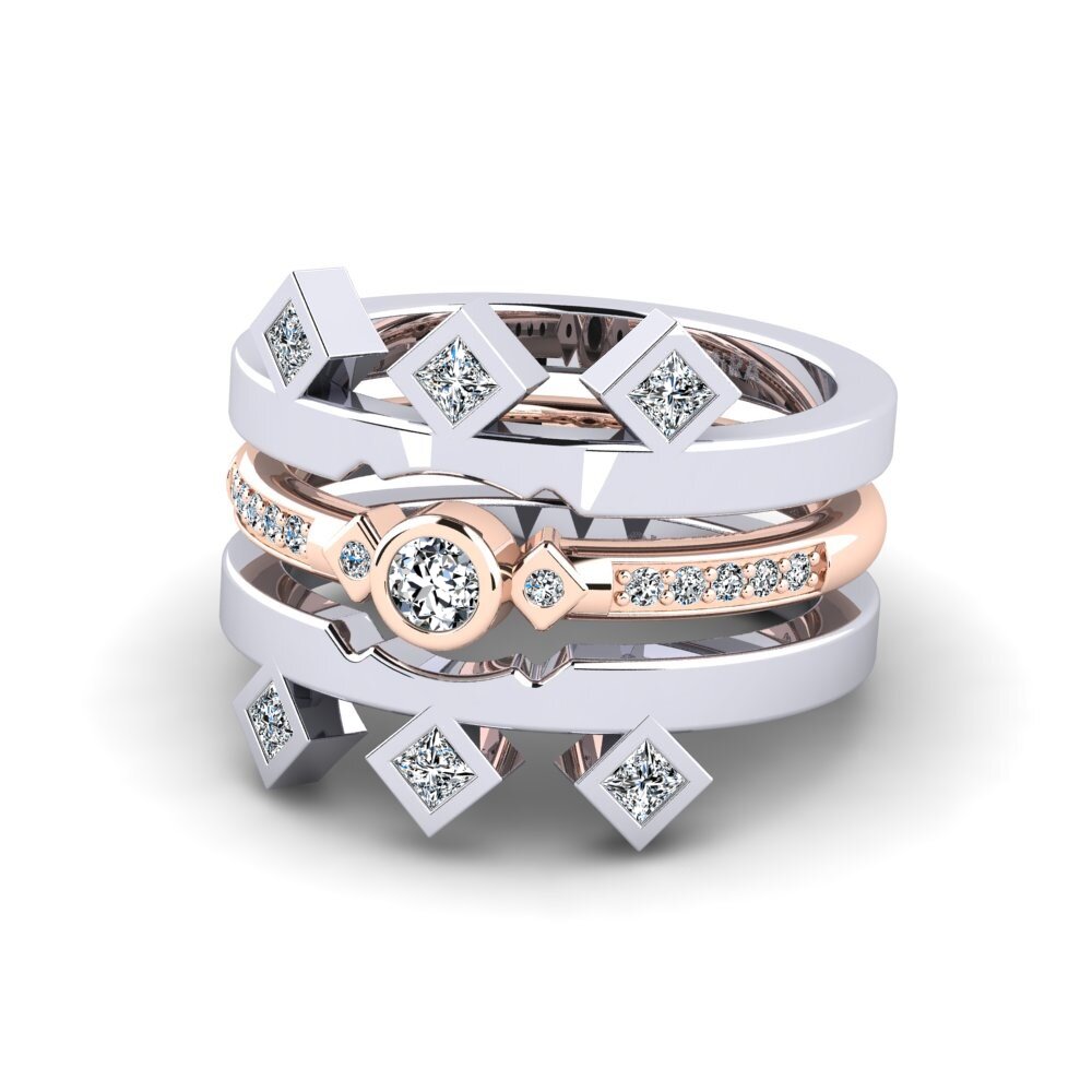 585 Weiß & Rotgold Stapelbarer Ring Orrica - Set