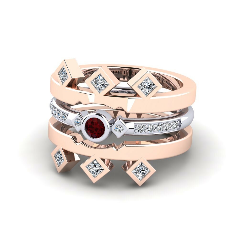 Bagues Or Rose& Blanc 18k Grenat Stackable