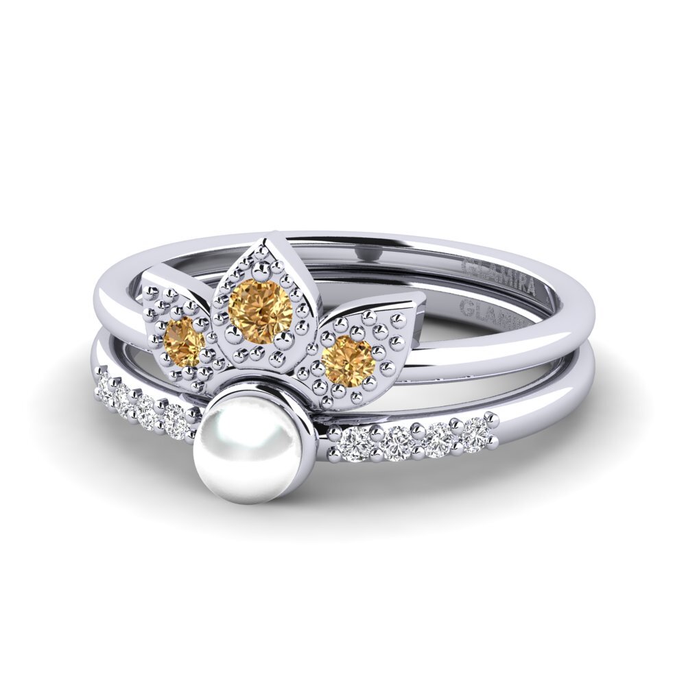 950 Platinum Brown Diamond Stackable Ring Wlang - Set