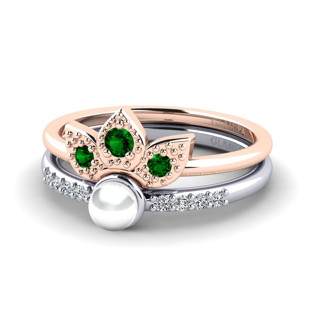 Bagues Or Rose& Blanc 18k Zircone Vert Stackable