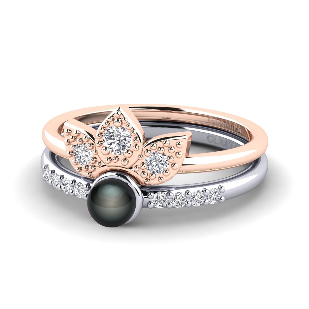 14ct Rose / White Gold Stackable Ring Wlang - Set