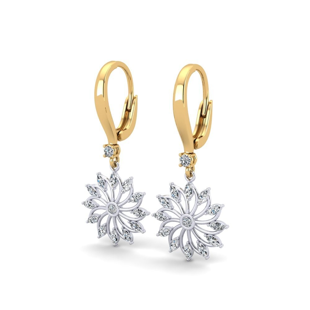 14k Oro Amarillo/Blanco Marquesa Pendiente de mujer Fenuyis