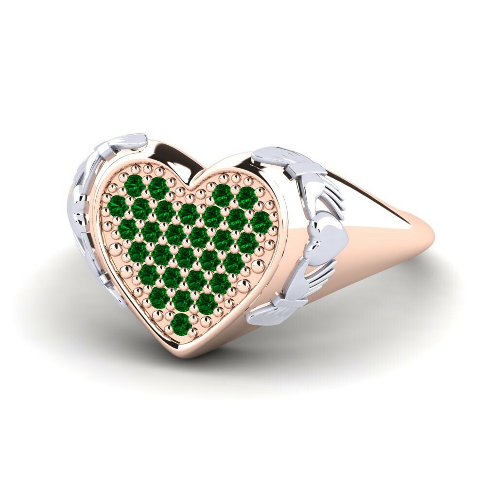 Bagues Or Rose& Blanc 18k Zircone Vert Claddagh