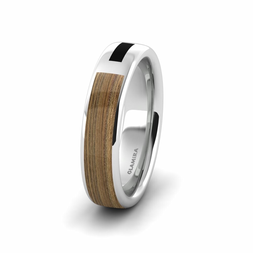 Wood & Carbon 14k White Gold Men's Wedding Ring Pretty Wequ 6.0 mm