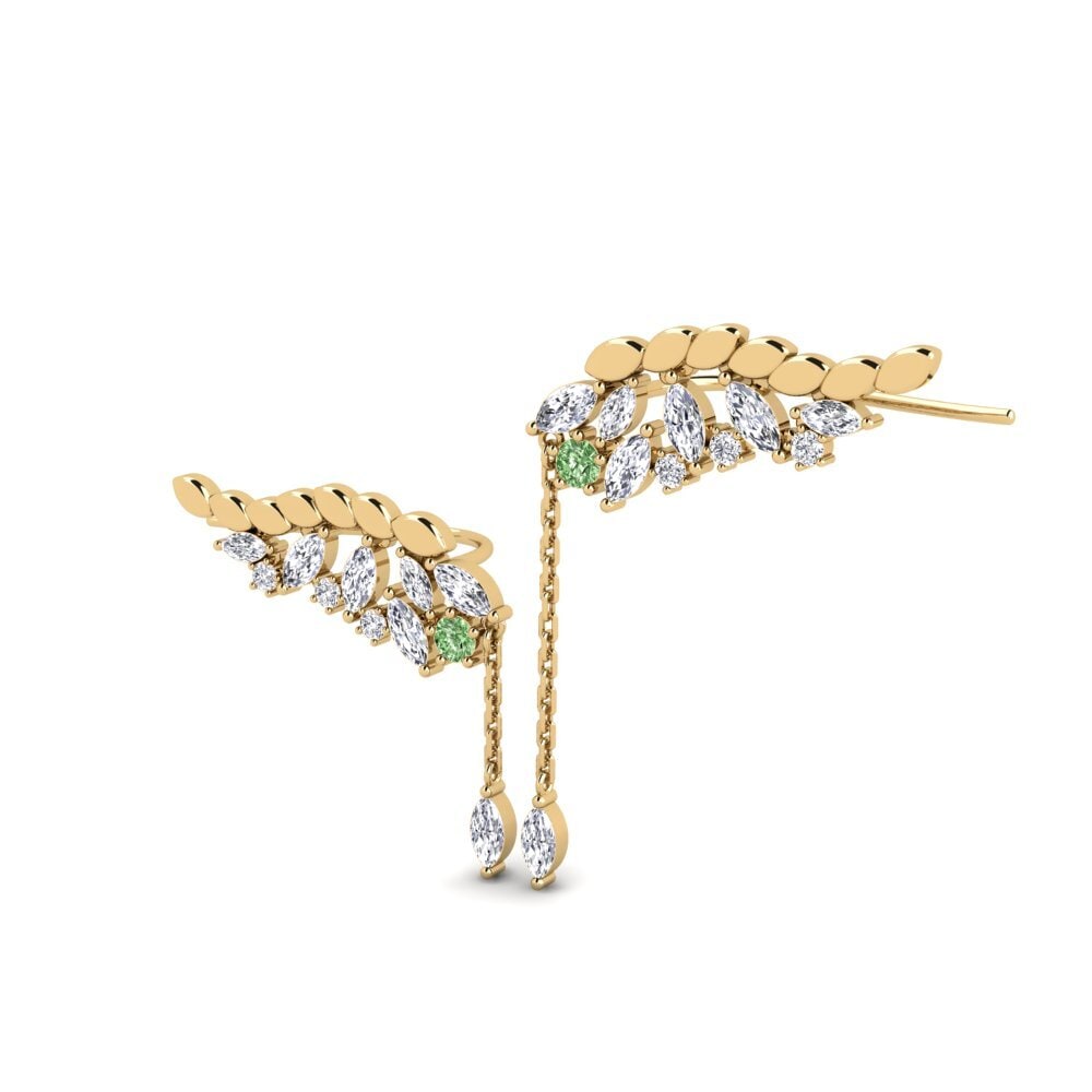 14ct Yellow Gold Green Diamond Women's Earring Wild