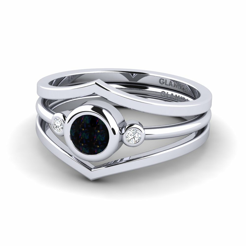Stackable Black Opal 950 Palladium Engagement Rings
