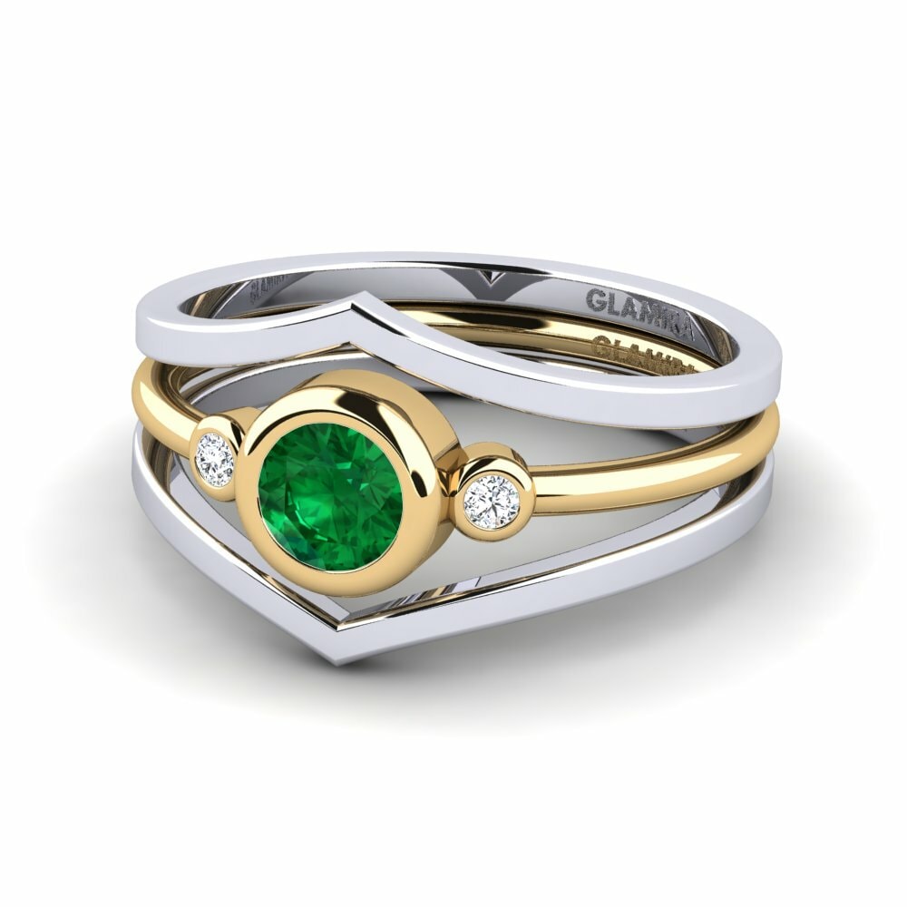 Bagues Or Blanc & Jaune 18k Émeraude (créée en laboratoire) Stackable
