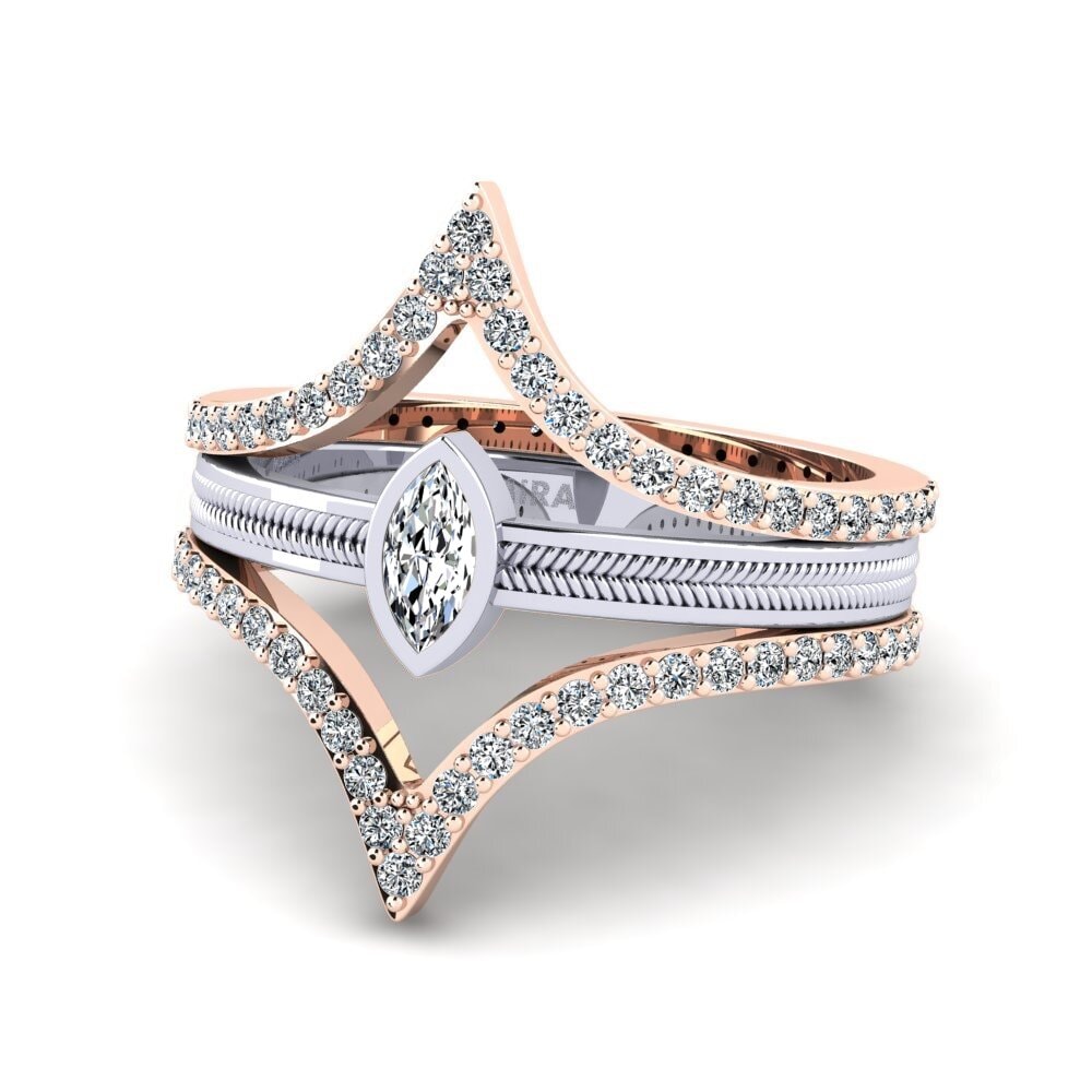 14ct Rose & White Gold Marquise Stackable Ring Taratar Set