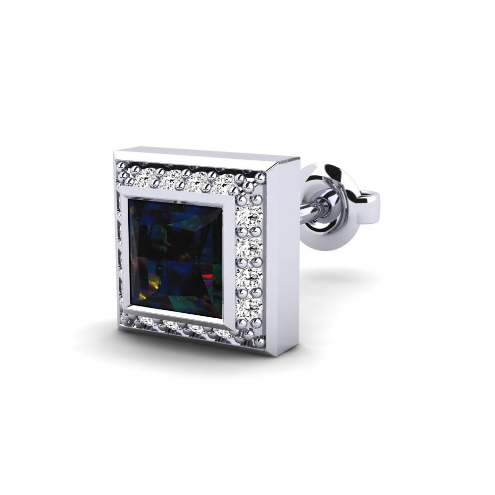 14k Oro Blanco Opalo Negro Pendiente para hombre Hewey