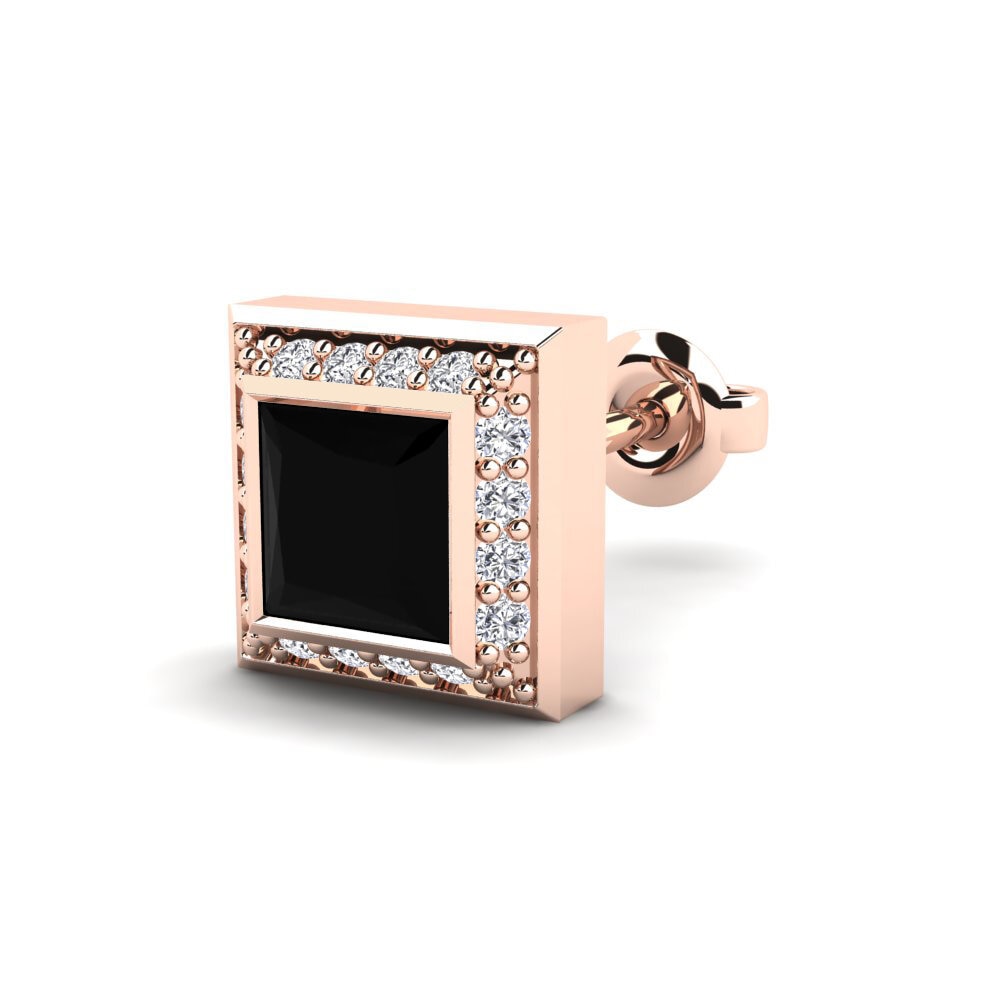 14k Oro Rosa Zafiro negro Pendiente para hombre Hewey