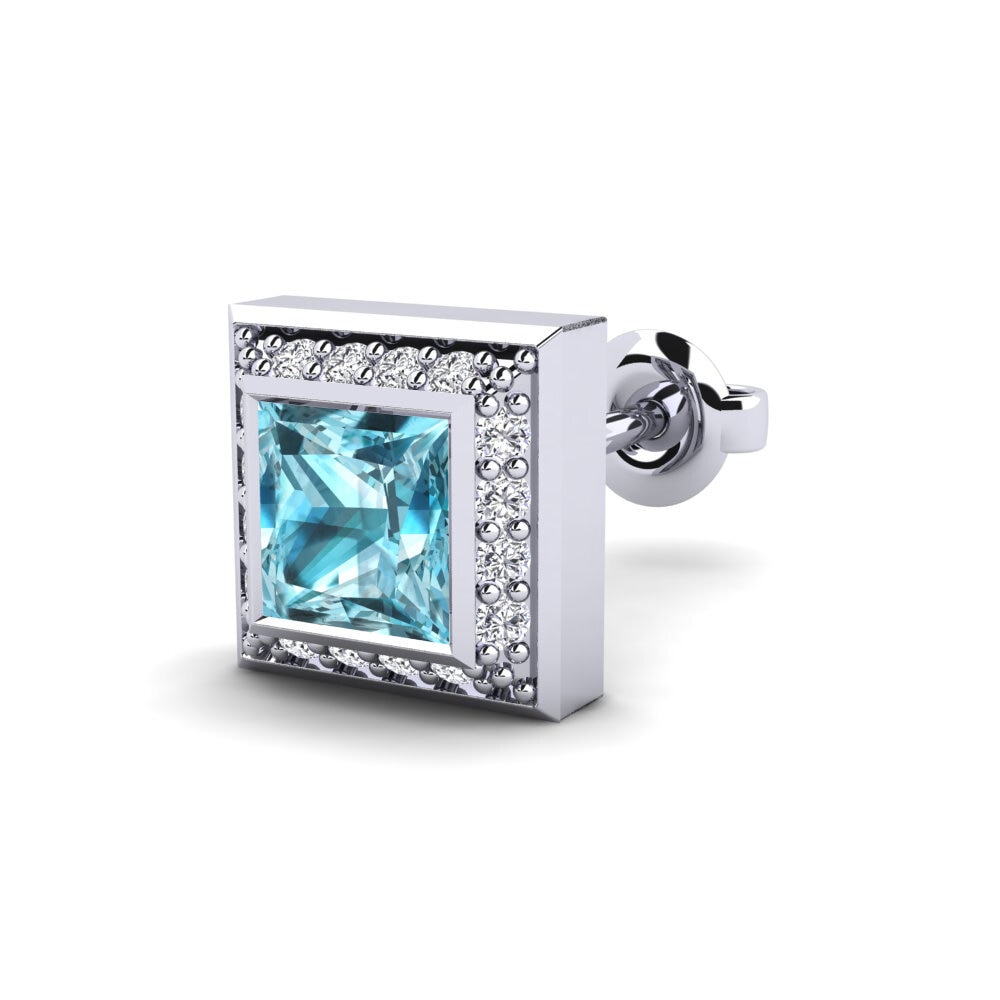 950 Platinum Blue Zircon Men's Earring Hewey